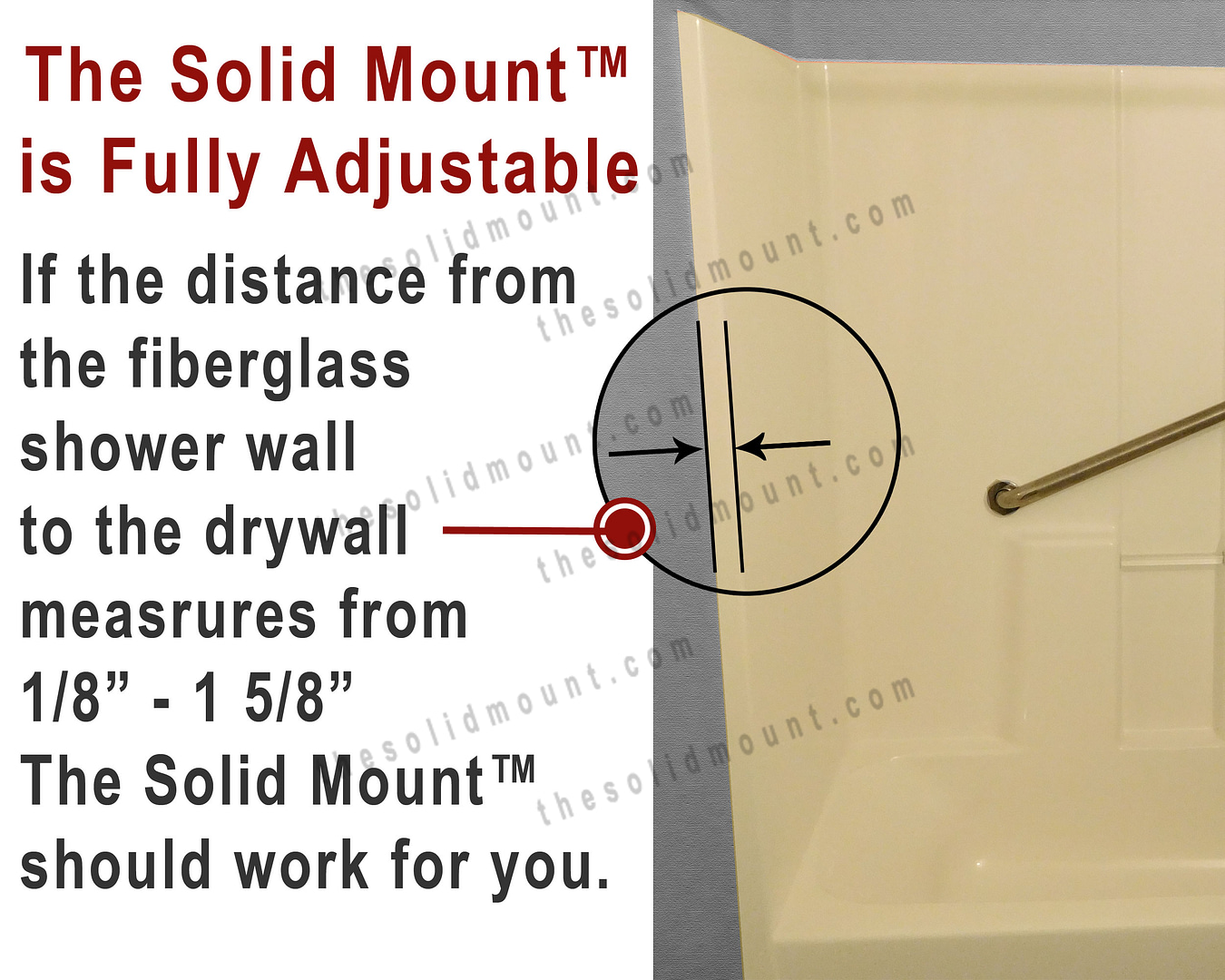 The Solid Mount Grab Bar Mounting System for Fiberglass Showers Measureing